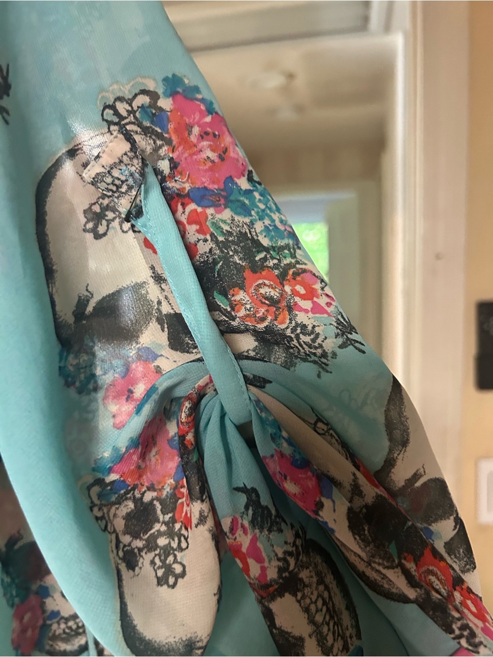 Dots Turquoise Floral Skull Print Top - Picture 3 of 6